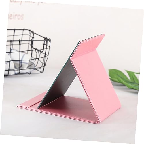 Espejo de maquillaje plegable de cuero PU rosa grande Nolitoy miniatura 3