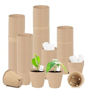 Peat Pots Seed Starters Biodegradable Nursery Pots Plant Pots Round Seedling Pots with Drainage Holes Germination Tray Bulk with Labels for Succulent Vegetable Flower Plants (200, 3.15 Inches)