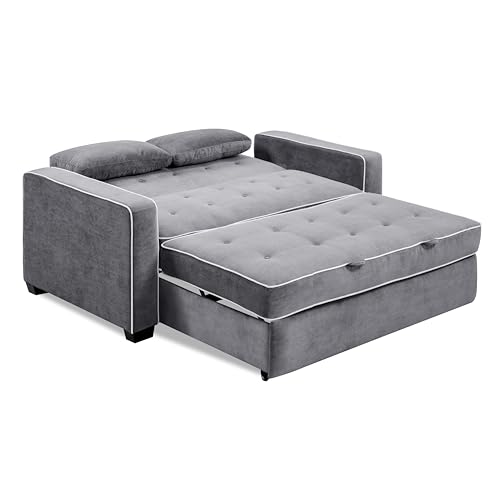 Image of Serta Ainsley 72.6 inch Convertible Sleeper Sofa, Queen Size, Dreamcoil Comfort, Soft Woven Fabric, Charcoal
