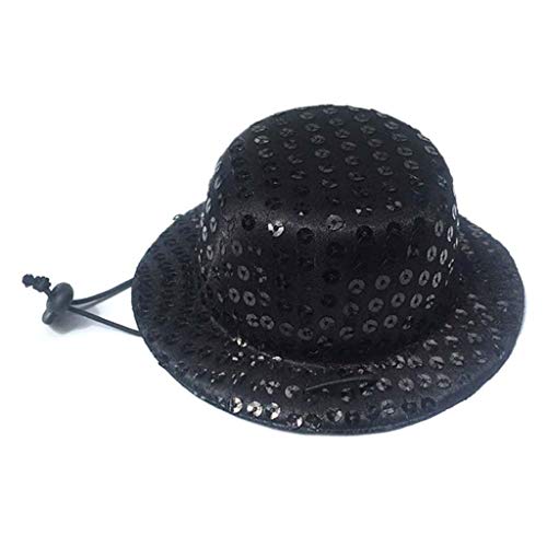 Set de gorro y corbata para perro y gato negro con lentejuelas miniatura 3