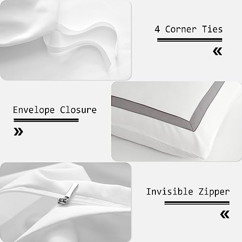 Osvino XKRKSJT-1A-45 Hotel Duvet Cover Set Queen Size 3Pcs Microfiber Grey Line Pattern Bedding Collection Ultra Soft Breathable Duvet Cover thumb #3