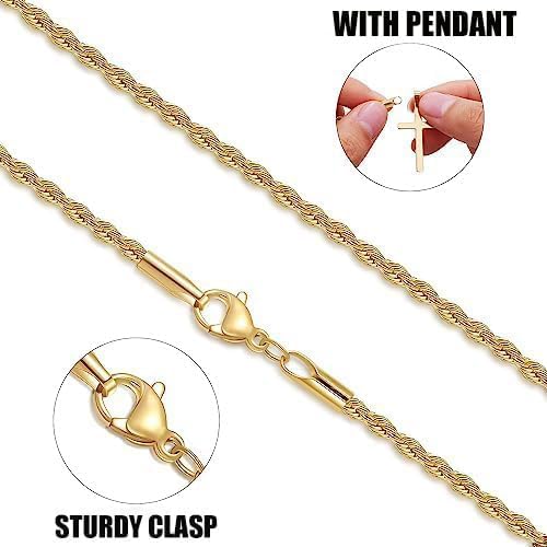 Fiusem 18K Gold Plated Rope Chain for Men, 18K Gold Plated/Black Chain Necklace, Stainless Steel Necklace for Men and Women, Valentine's Day Jewelry Gifts - Image 6