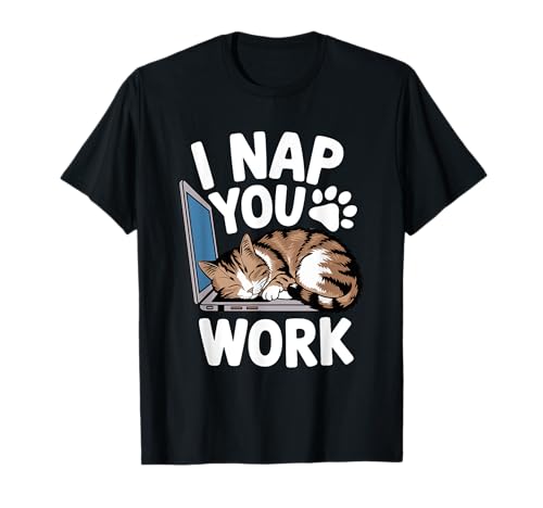 Cute Cat Lover Nap Work Laptop Funny Cat T-Shirt