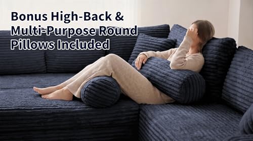 Image of Oversized Cloud Sectional Couches for Living Room, 122 inch U-Shaped 7 Seater Sofa Modular Boneless Couch with Chaise | Deep Seater | Cup Holder | Side Pocket | No-Assembly | Plus Corduroy, Dark Gray