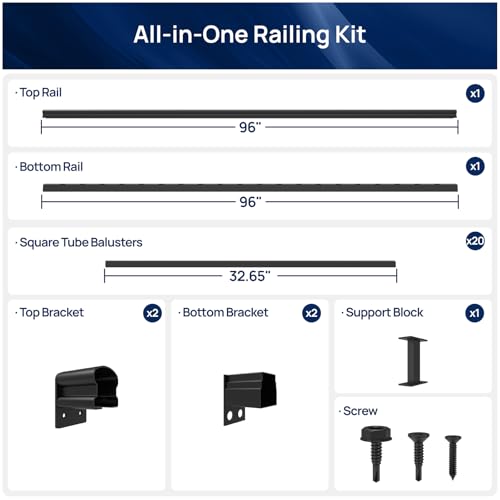 Image of Egadis 1 Pack 36 in x 8 ft Aluminum Porch and Deck Railing Kit Without Post