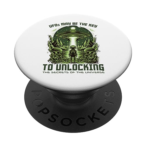Alien Design UFO Ship - Unlocking Secrets of The Universe PopSockets Swappable PopGrip, Black