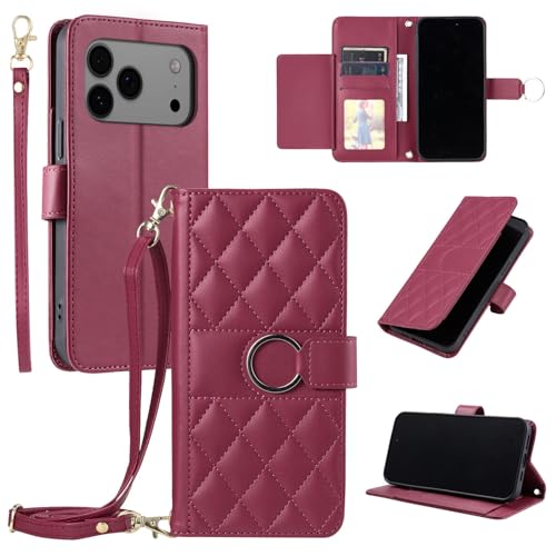 Étui pour iPhone 16 portefeuille en cuir rouge idéal pour voyager léger au quotidien