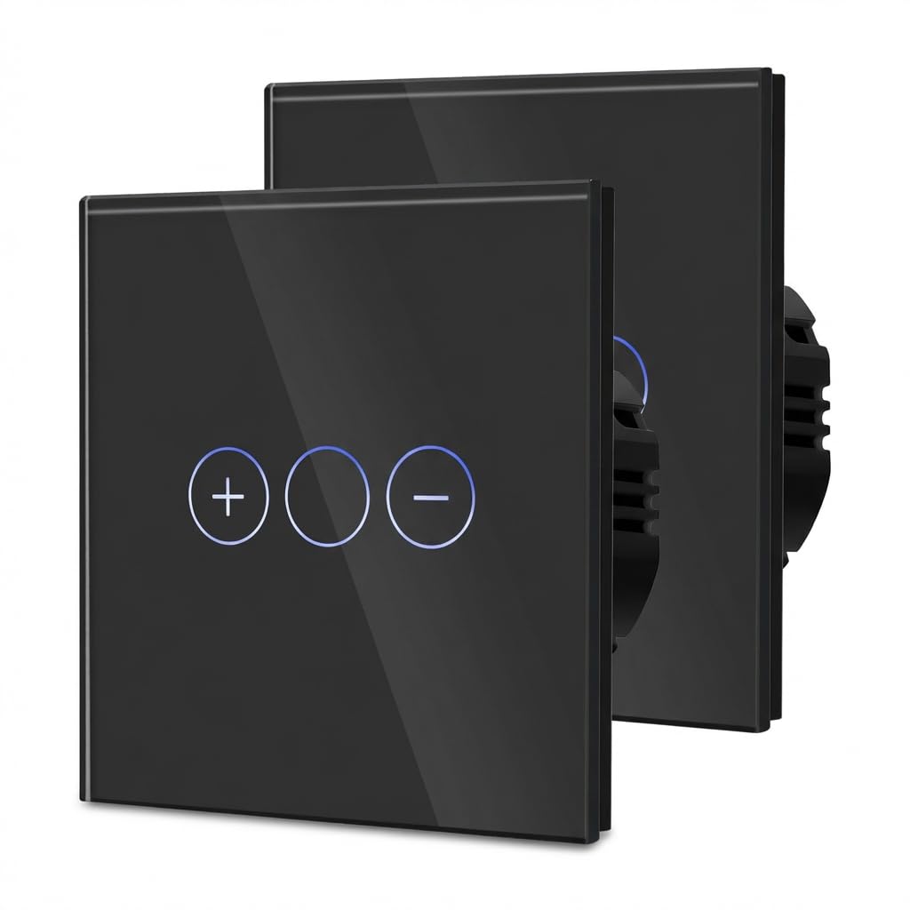 BSEED Dimmer Touch Switch with Glass, No Neutral Wire Required,Tempered Glass Panel with LED Indicator, Compatible with Dimmable LED/Halogen/Incandescent,Dimmer 1 Gang 1 Way(2 Pack),86mm Black — image 1