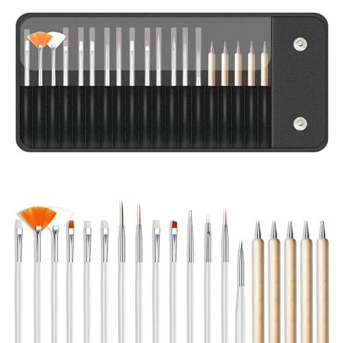 AUOCATTAIL Nail Art Brushes Set 20 pcs Multifunctional Nail Polis...