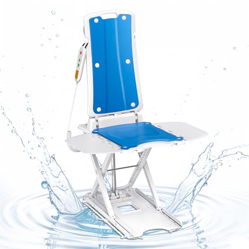 VOCIC Elektrischer Badewannenlift, Badewannensitz mit Fernbedienung, Höhenverstellbar 6–48 cm, Faltbar & Tragbar, Wasserdichter Motor, Badewannen Einstiegshilfe, 136 kg Belastbar