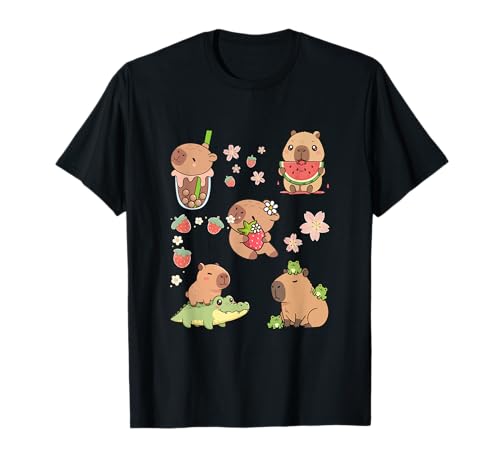 Lindo Pijama Kawaii Capybara Boba Tea para niñas y Mujeres Camiseta
