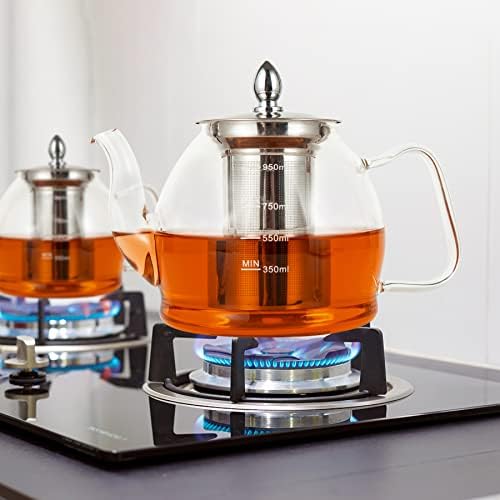 1000ml Glass Teapot with Infuser, Teapots, Tea Pots, Borosilicate Glass Teapot for Stovetop Safe, Tea Pot for Tea, Blooming Tea, with Stainless Steel Strainer for Loose Tea, Flowering Tea