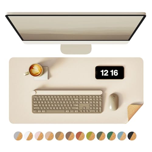 YSAGi Double-Sided Desk Pad, 23.6"x13.7" Leather Desk Mat, Eco Cork Desk Pad Protector, Large Mouse Pad for Desk, Waterproof Desk Blotter Pad, Desk Wr