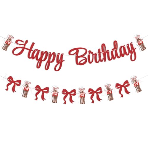 Soda Happy Birthday Banner Soda Bar Sign Red Coquette Soda Theme Party Decorations Red Glitte