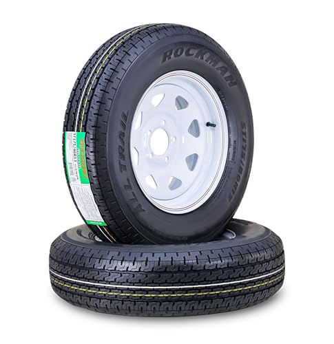 ROCKMAN Trailer Tire Wheel Assembly ST175/80R13 6-Ply C 91M 5 Lug on 4.5 PCD White Spoke Rim SET 2