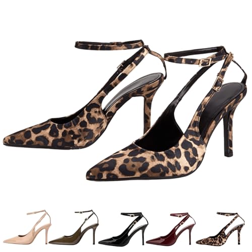 Women's Slingback High Heels Sexy Pointed Toe Ankle Strap Stiletto Heels Patent Pumps with Buckle Party Dress Shoes