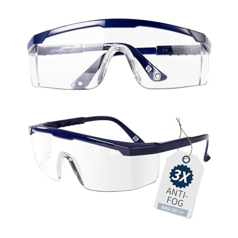 LANON 3 Pack Anti-Fog Safety Goggles with Ajustable Temples, 2.5 Times ANSI Z87.1 Double-sided Antifog, Side Protection, High Transmission, Lightweight Cover