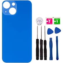 Back Glass Replacement for iPhone 13, Replacement Battery Back Glass Cover with Pre-Installed Tape and Repair Tools No Logo Logo Large Hole Blue