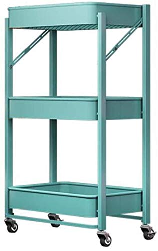 Carrito auxiliar plegable azul para organizar tus snacks y verduras en la cocina