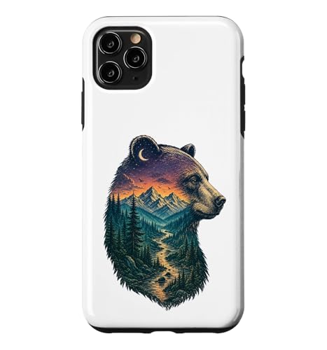 Majestic Bear Mountain River Wildlife Double Exposure�n�C�J�[�B �X�}�z�P�[�X iPhone 11 Pro Max �p