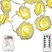 echosari Rose Fairy Lights Battery Operated 15 ft 30 LED White Rose Flower String Lights with Remote for Valentine's Wedding Bedroom Indoor Decor (Warm White)