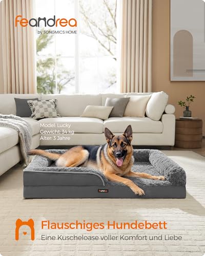 Feandrea Orthopädisches Hundebett für große Hunde, wasserdichtes Hundesofa mit abnehmbarem Plüsch-Bezug, 122 x 85 x 16 cm, schiefergrau PGW254G02