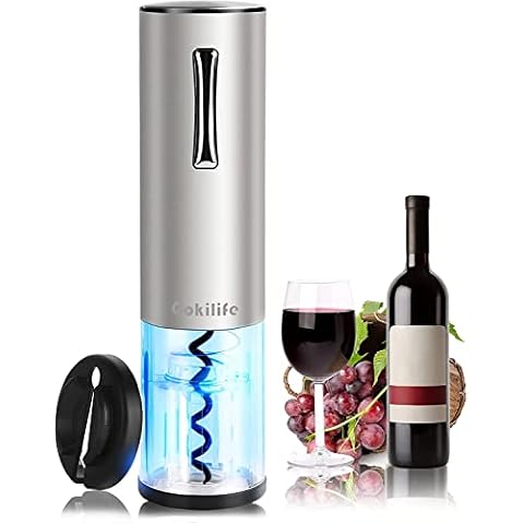 Gokilife Electric Wine Opener, Automatic Rechargeable Wine Bottle Corkscrew Opener with Foil Cutter, One-Click Button Wine Bottle Openers with LED Light for Home Party Restaurant (Silver) Cover