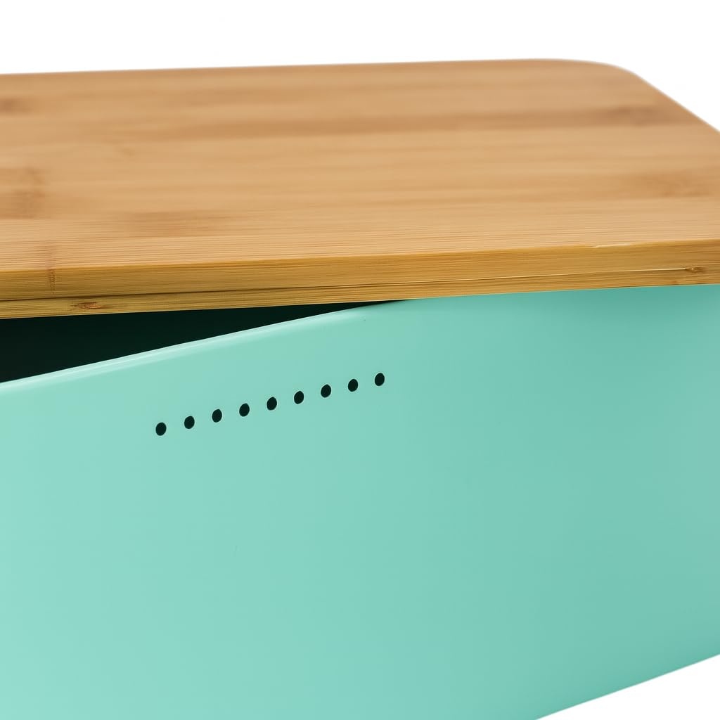 Contenitore Portapane con Coperchio in Bambù, 35x23x13 cm – Conserva Pane Fresco-Grado Alimentare, Design Elegante Verde Menta XXL – Per Pane, Dolci e Snack