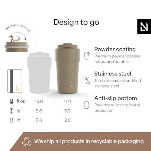 Image of LARS NYSOM Thermo Coffee Mug to go 17oz | Travel Mug 0.5 Liter with Insulation | Silicone grip base | Leak Proof Stainless Steel Tumbler for Coffee and Tea on the Go (Powder Taupe Brown, 17oz)