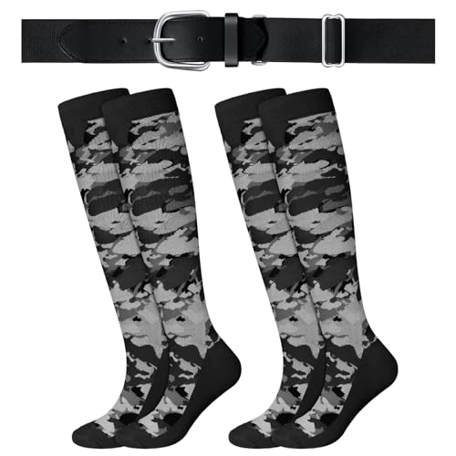 Haysandy Baseball Socks Youth Dicital Camo Baseball or Softball Socks and Belt Set Softball Belt for Boys Girls