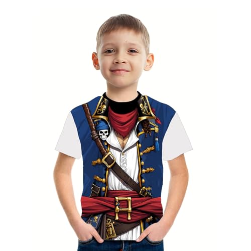 THE PIRATE KING Anime Pirate Captain Boys T-Shirt Funny Cosplay Knight Tee Crewneck Short Sleeve Loose Fashion Kids Top