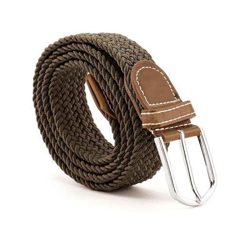 Cinturón trenzado extensible y elástico, Cinturón de tela elástica trenzada, Cinturón de tejido elástico, Cinturón ajustable trenzado, Ajuste flexible, Color ocre, 110 cm