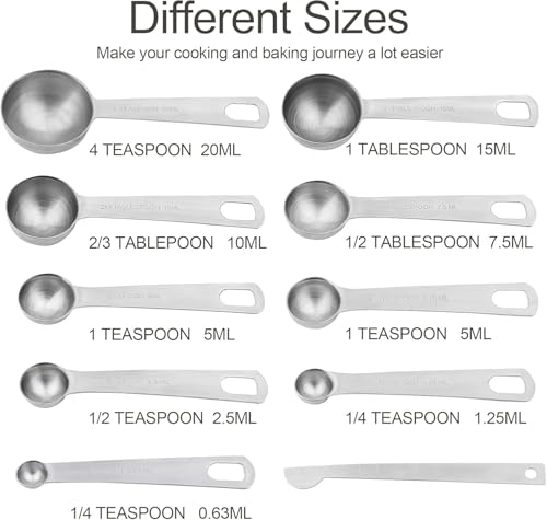 Image of INKULTURE 18 /8 Stainless Steel Measuring Spoons Set, 9 Piece Kitchen Measuring Set (1 /16 TSP to 1 tbsp), Engraved Measurements, Dishwasher Safe for Dry & Liquid Ingredients