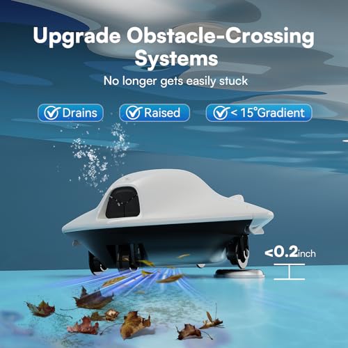Image of PoolMr Cordless Robotic Pool Cleaner - Above Ground Pool Vacuum Robot - 40W Strong Suction, Dual Cleaning System, Barrier Crossing, 120-Min Runtime Up to 1614 Sq for Above Ground Pools, Grayish White