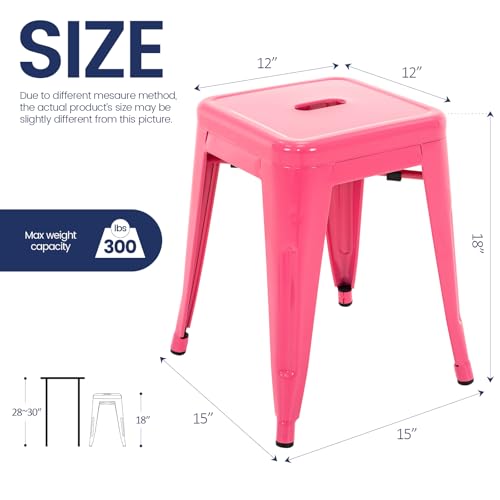 Image of Brage Living 18 Inch Industrial Metal Stools Set of 2, Stackable Classroom Stools, Backless Metal Dining Chairs for Indoor Outdoor, Kitchen Short Stools (Hot Pink)