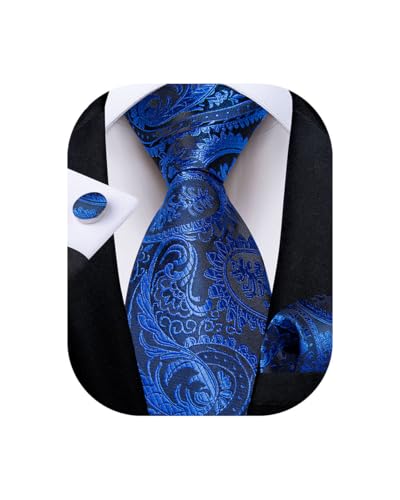 Image of DiBanGu Mens Paisley Tie Set Silk Woven Jacquard Necktie and Pocket Square Cufflinks Gift Set for Wedding Bussiness