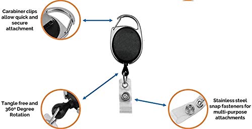 Image of FEDUS ID Badge Card Holder Oval Pulley Retractable Reel Black 5Pc