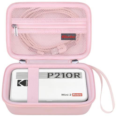 Image of Elonbo Carrying Case for KODAK Mini 2 Retro 2x3 Portable Photo Printer | Bluetooth Smartphone Instant Color Printer Hard Travel Protective Bag, Mesh Pocket fits Cartridge Photo Paper Sheets, Pink