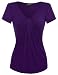 Zeagoo Women V Neck Twist Knot Front Short Sleeve Casual Top Purple Large