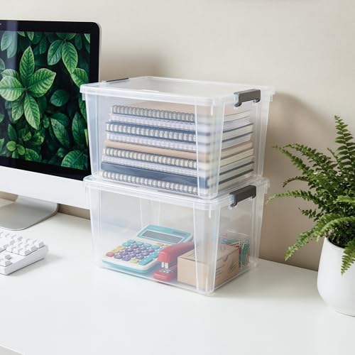 Image of Citylife 7.8 QT 6 Pack Small Storage Bins Plastic Storage Container Stackable Box with Lids for Organizing, Clear White