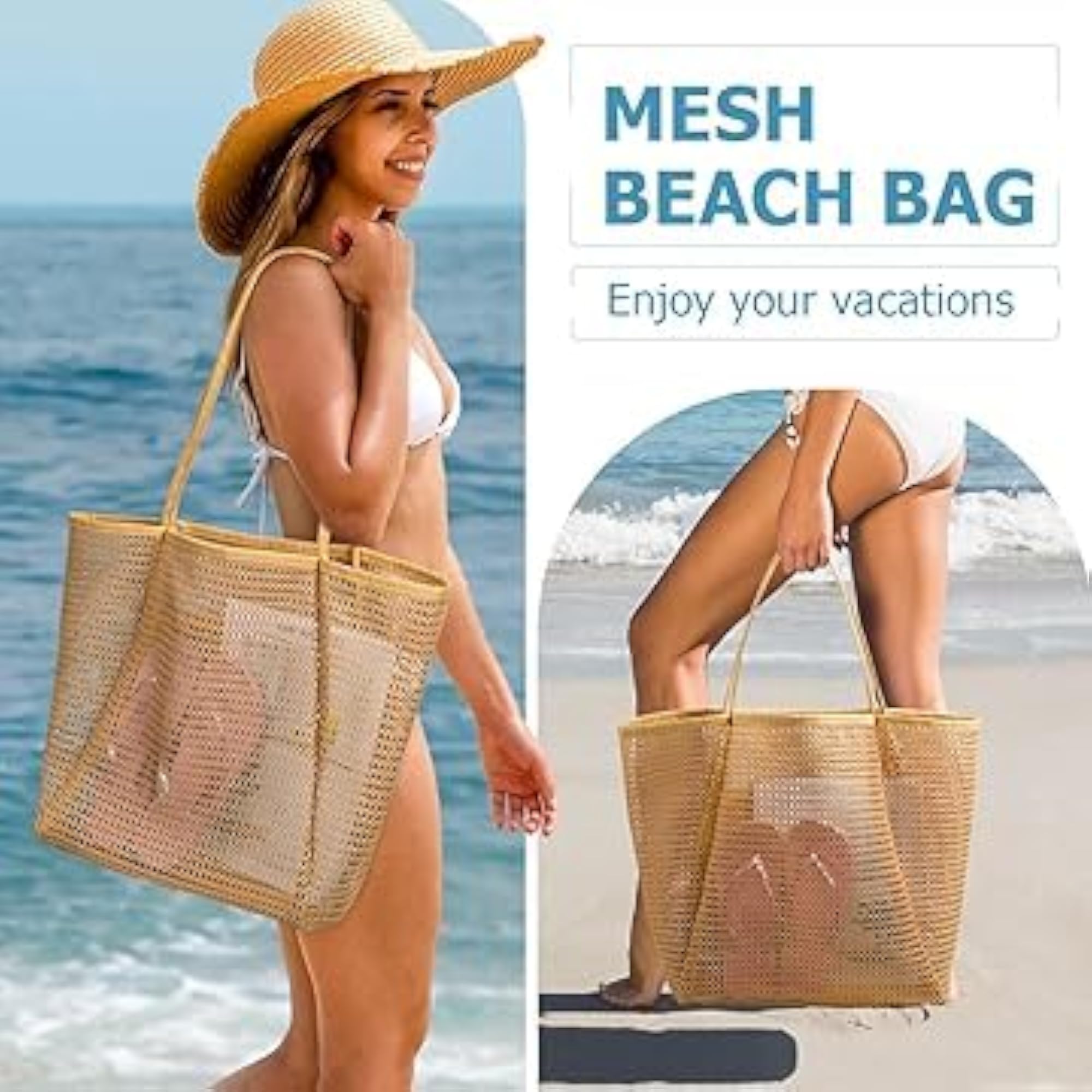 Women's Sandproof Mesh Beach Tote Bag for Summer