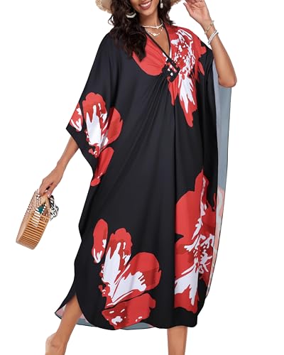 Image of Kaftan Dresses for Women V Neck Caftans Batwing Sleeve Beach Cover Ups | JILUVIN Plus Size Long Floral Print Dress, Loose Fit Maxi Casual Moomoo, Lounge House Mumu Nightgown Summer Vocation 2026