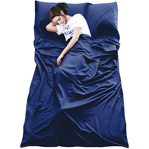 MeiLiMiYu Sleeping Bag Liner, Outdoor Travel Camping Sheet Lightweight Hotel Compact Adult Sleep Bag Sack for Hiking, Picnics, Trains, Planes, Trip (Navy, 82.7 47.2 inches)