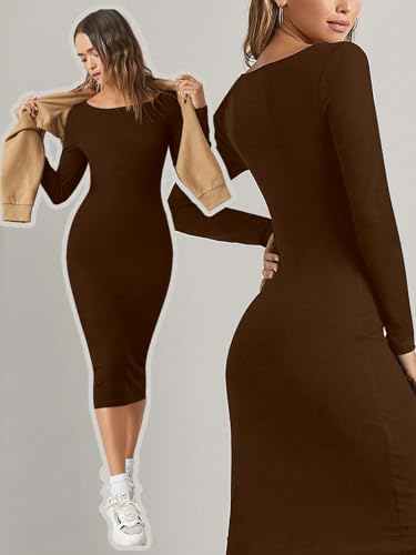 Image of Aahwan Orange Solid Round Neck Solid Bodycon Midi Dress for Women's & Girl's