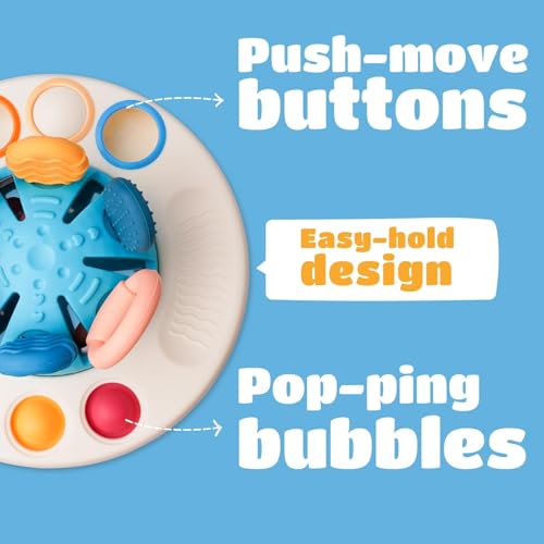 Image of Pull String Sensory Toy for Toddlers | Teething Toy for Babies 6+ Months | Montessori Fine Motor Skills | Food Grade Silicone | UFO Shape | Gift for Baby Boy Girl Toddler (UFO), Blue