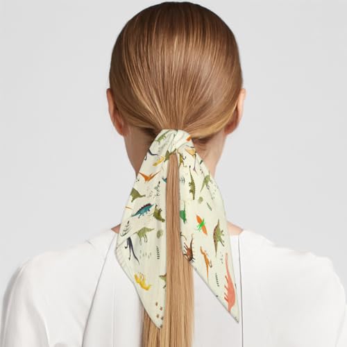 Lovely Cartoon Dinosaurs Square Silk Scarf for Women Fashion Printed Satin Neck Silk Satin Bandana Lightweight Neckerchief Hair Wrap Scarves 23.6" x 23.6"4