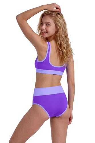 Image of Period Swimwear Two Piece Leakproof Swimsuit Menstrual High Waist Bikini Sets Color Block Bathing Suit for Teen Girls