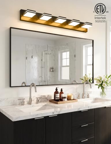 Image of VOLISUN 5 Light Bathroom Vanity Light, 34.25 inch Dimmable Bathroom Light Fixtures Over Mirror, 5 Color Temperatures, 180Rotatable Head, Black LED Vanity Lights for Bathrooms-ETL Certificated