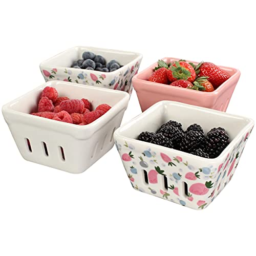 7Penn Ceramic Berry Basket Colander Fruit Bowl, Set Of 4 - Decorative Ceramic Fruit Carton For Produce Storage #TOP28