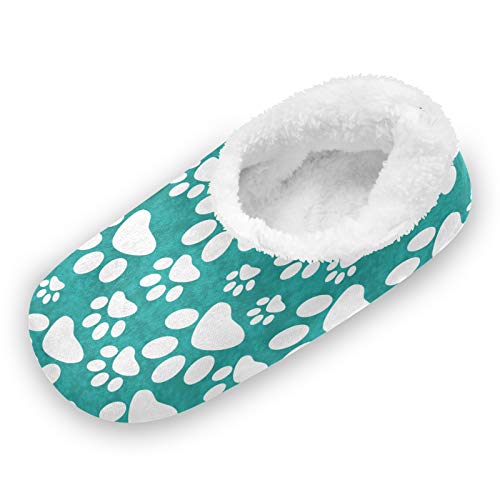 TropicalLife LUCKYEAH - Zapatillas de casa con estampado de huellas de perro para mujeres y hombres, zapatillas de pies peludos, cómodas y cálidas de espuma viscoelástica, zapatillas de felp